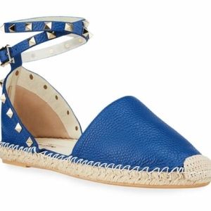 Blue Leather Rockstud Valentino Espadrilles